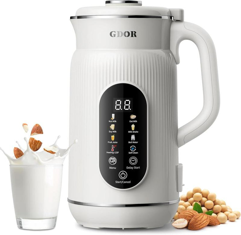 GDOR Nut Milk Maker 42Oz Almond Oat Soy Milk Machine & Smoothie Blender 9-In-1 Plant-Based with Large Touch Screen Keep Warm Boil Water Self-Cleaning