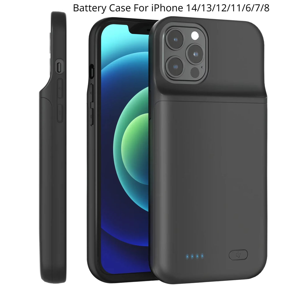 For Iphone 11 12 13 14 Pro Max XS Max XR 6 7 8 plus SE 5S 13 Mini Battery Charger Case Portable Power Bank Charging Cover Capa