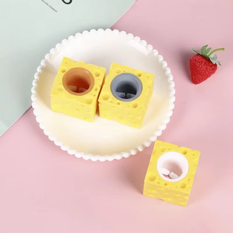 Pop up Funny Mouse and Cheese Block Squeeze Anti-Stress Toy Hide and Seek Figures Stress Relief Fidget Toys for Kids Adult