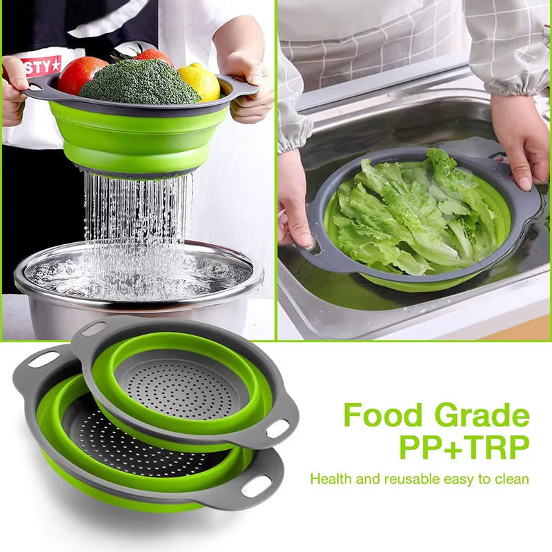 Silicone Vegetable and Fruit Cleaning and Drainage Basket Cleaning Basket Folding Water Filter Net Kitchen Gadgets