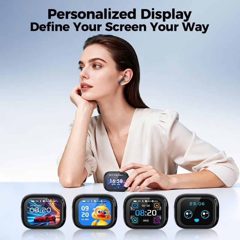 HTC NE68 Bluetooth 6.0 Earphones LCD Touch Screen IPX5 Waterproof Wireless Headphones 60H Playtime, HD Stereo Sound Earbuds, Built-In Microphone for Travel Learning Business