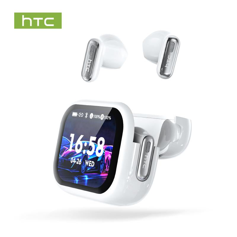 HTC NE68 Bluetooth 6.0 Earphones LCD Touch Screen IPX5 Waterproof Wireless Headphones 60H Playtime, HD Stereo Sound Earbuds, Built-In Microphone for Travel Learning Business