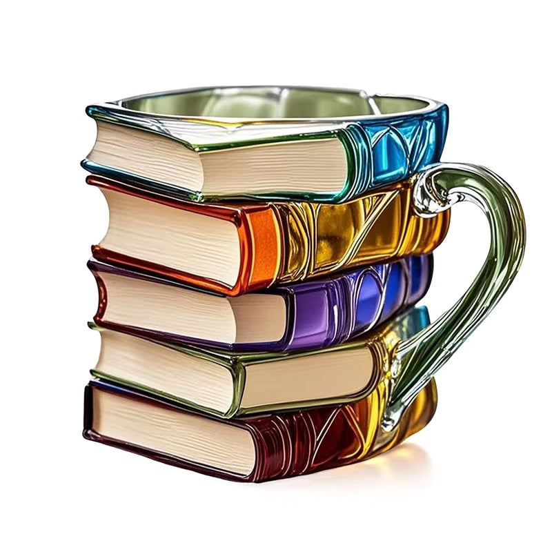 Painted Book Mug 11Oz Novelty 3D Painted Books Coffee Mug Unique Colorful Resin Books Stack Coffee Cup Collection Gifts
