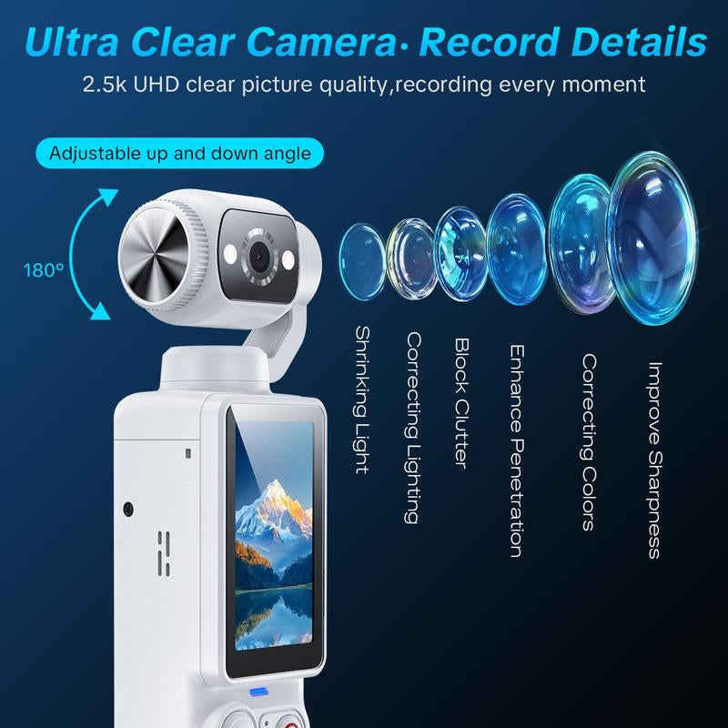 【New Year Gift】2.5K/120Fps Vlogging Camera with 32GB Card, Video Recorder, Digital Vlogging Camera with 180° Rotating Lens, Full Body Camera for Vlogging, Travel & Daily Life Recording, Camcorder, Christmas Gift