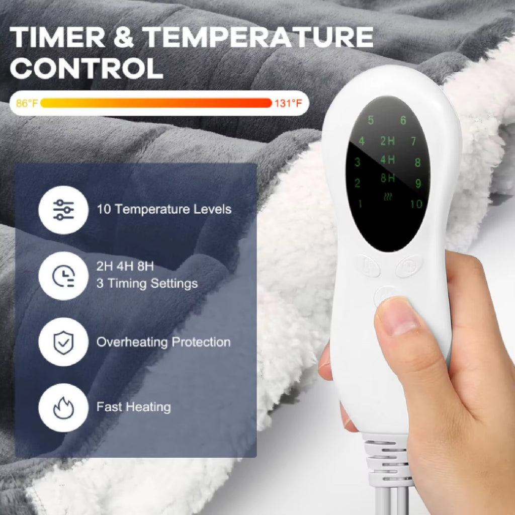 Heated Blanket with Sleeves Hood and Foot Pocket Flannel 10 Heating Levels Electric Wearable Blanket with 3 Time Settings for Fa