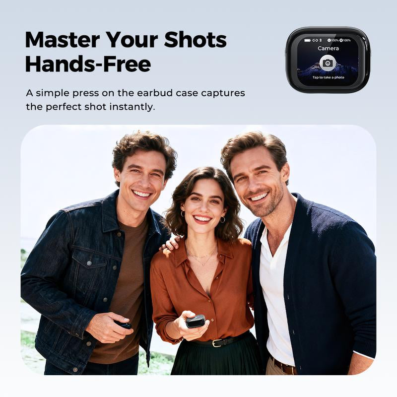 HTC NE68 Bluetooth 6.0 Earphones LCD Touch Screen IPX5 Waterproof Wireless Headphones 60H Playtime, HD Stereo Sound Earbuds, Built-In Microphone for Travel Learning Business