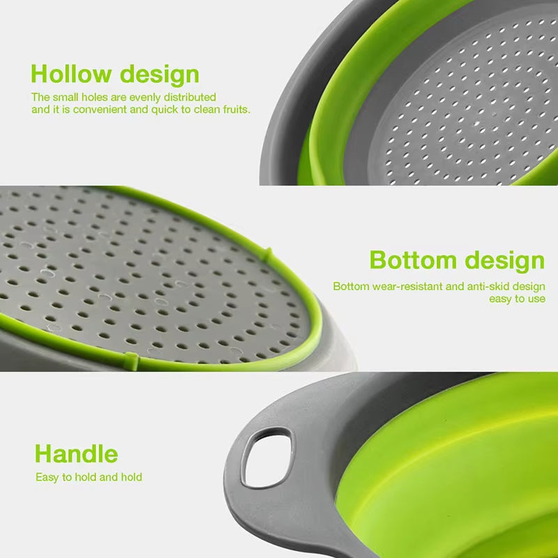 Silicone Vegetable and Fruit Cleaning and Drainage Basket Cleaning Basket Folding Water Filter Net Kitchen Gadgets