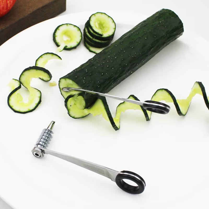 Spiral Slicer Blade Cucumber Carrot Potato Vegetable Spiral Knife Kitchen Tool Stainless Steel Curler Handheld Kitchen Accessory