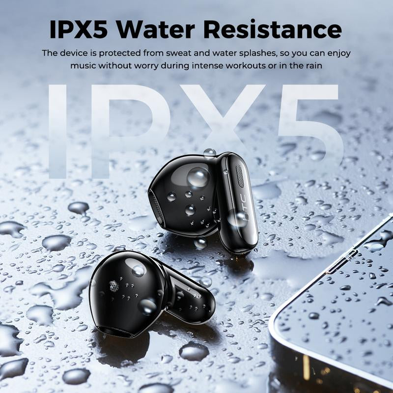 HTC NE68 Bluetooth 6.0 Earphones LCD Touch Screen IPX5 Waterproof Wireless Headphones 60H Playtime, HD Stereo Sound Earbuds, Built-In Microphone for Travel Learning Business