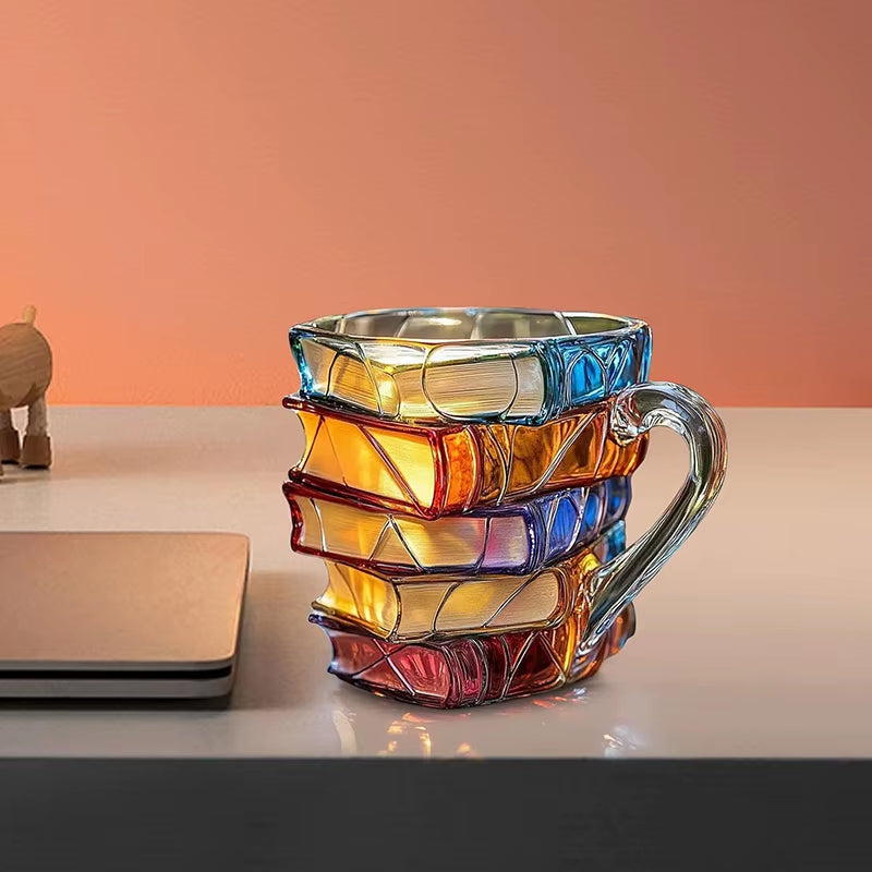 Painted Book Mug 11Oz Novelty 3D Painted Books Coffee Mug Unique Colorful Resin Books Stack Coffee Cup Collection Gifts