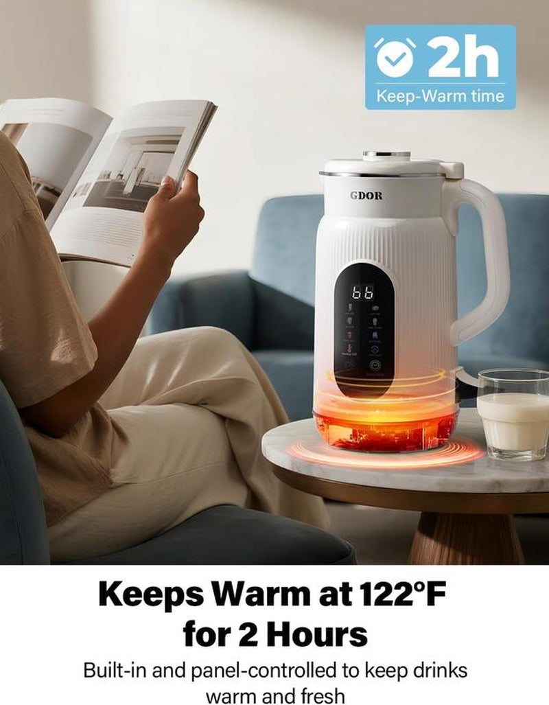 GDOR Nut Milk Maker 42Oz Almond Oat Soy Milk Machine & Smoothie Blender 9-In-1 Plant-Based with Large Touch Screen Keep Warm Boil Water Self-Cleaning