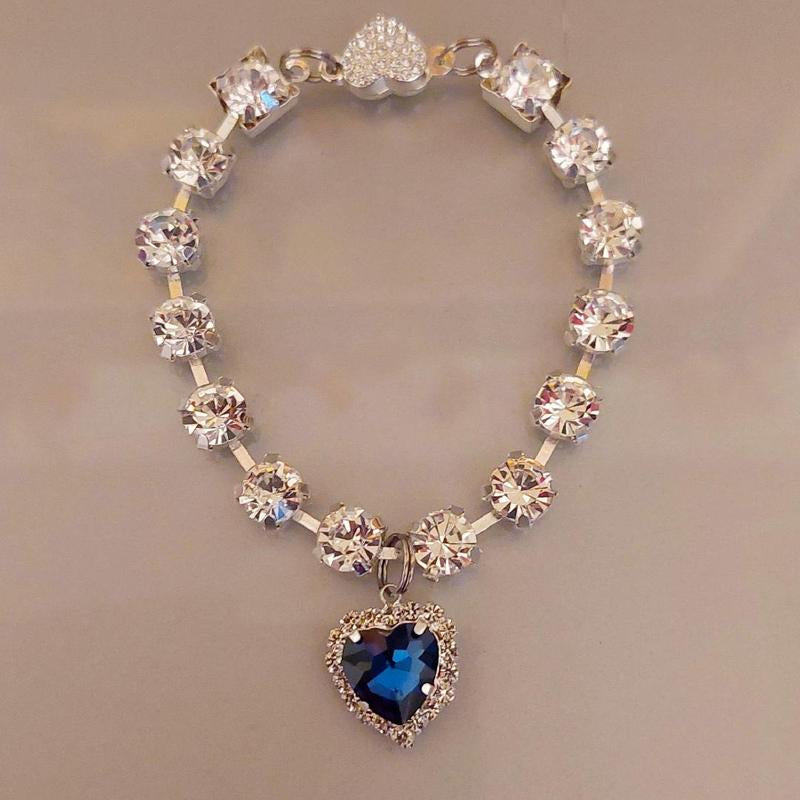 Royal Jewel Collection Pet Collar Blue Diamond Heart Necklace Magnetic Breakaway Safe with Crystal Diamond for Small Dogs & Cats