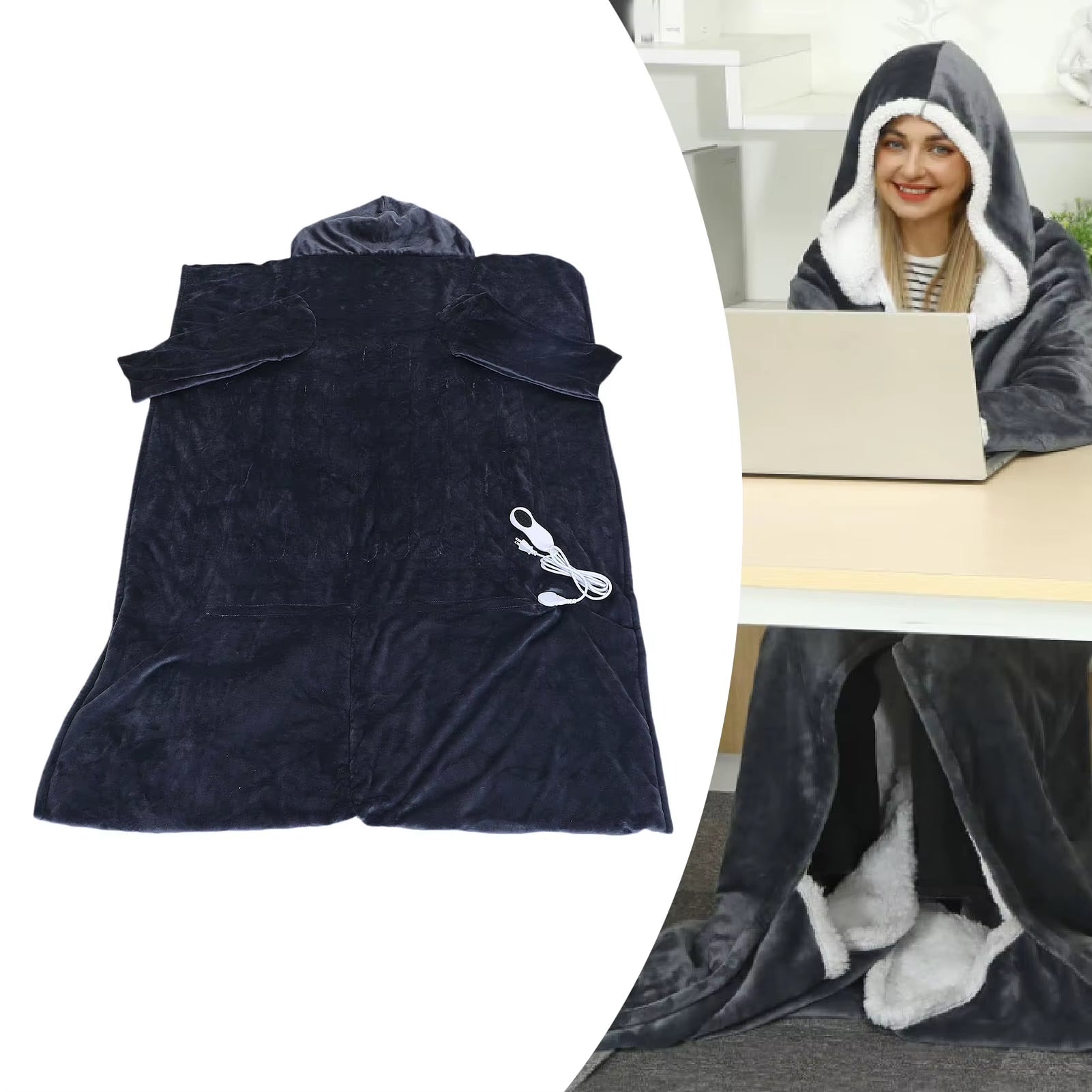 Heated Blanket with Sleeves Hood and Foot Pocket Flannel 10 Heating Levels Electric Wearable Blanket with 3 Time Settings for Fa