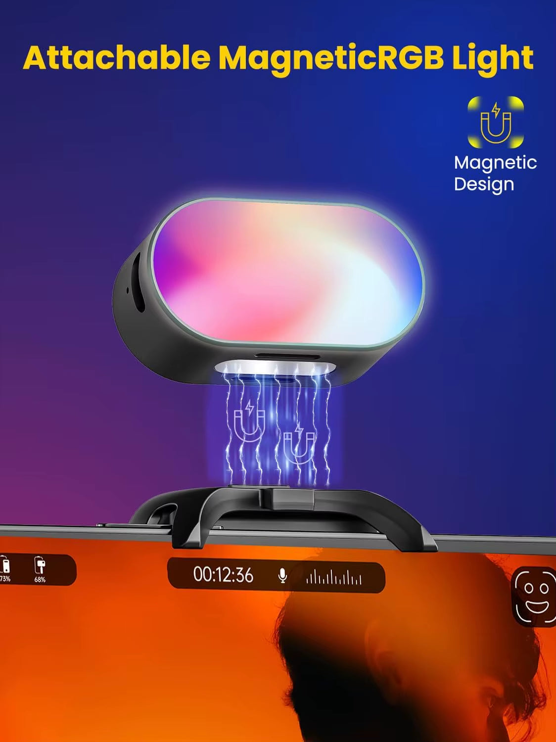 AOCHUAN Mini RGB Magnetic Fill Light 3-Stop Brightness 7 Color Adjustment Gimbal LED Video Photography Light for Phone Selfie