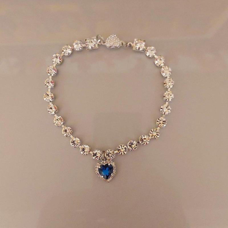 Royal Jewel Collection Pet Collar Blue Diamond Heart Necklace Magnetic Breakaway Safe with Crystal Diamond for Small Dogs & Cats