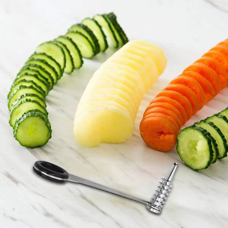 Spiral Slicer Blade Cucumber Carrot Potato Vegetable Spiral Knife Kitchen Tool Stainless Steel Curler Handheld Kitchen Accessory