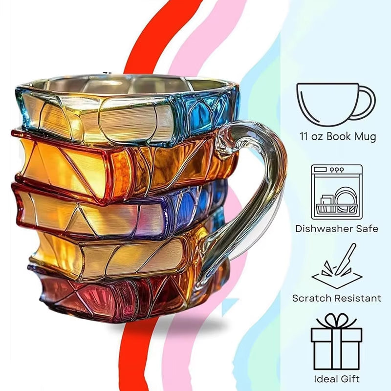 Painted Book Mug 11Oz Novelty 3D Painted Books Coffee Mug Unique Colorful Resin Books Stack Coffee Cup Collection Gifts