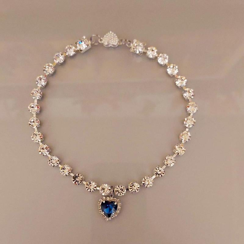 Royal Jewel Collection Pet Collar Blue Diamond Heart Necklace Magnetic Breakaway Safe with Crystal Diamond for Small Dogs & Cats