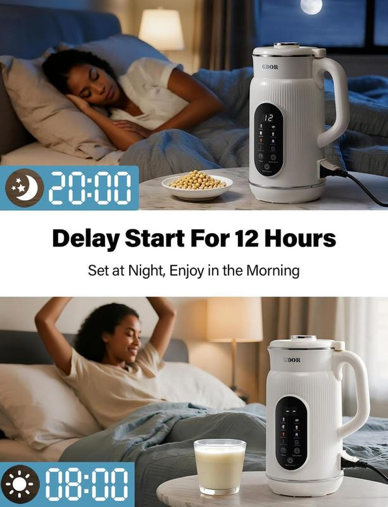 GDOR Nut Milk Maker 42Oz Almond Oat Soy Milk Machine & Smoothie Blender 9-In-1 Plant-Based with Large Touch Screen Keep Warm Boil Water Self-Cleaning