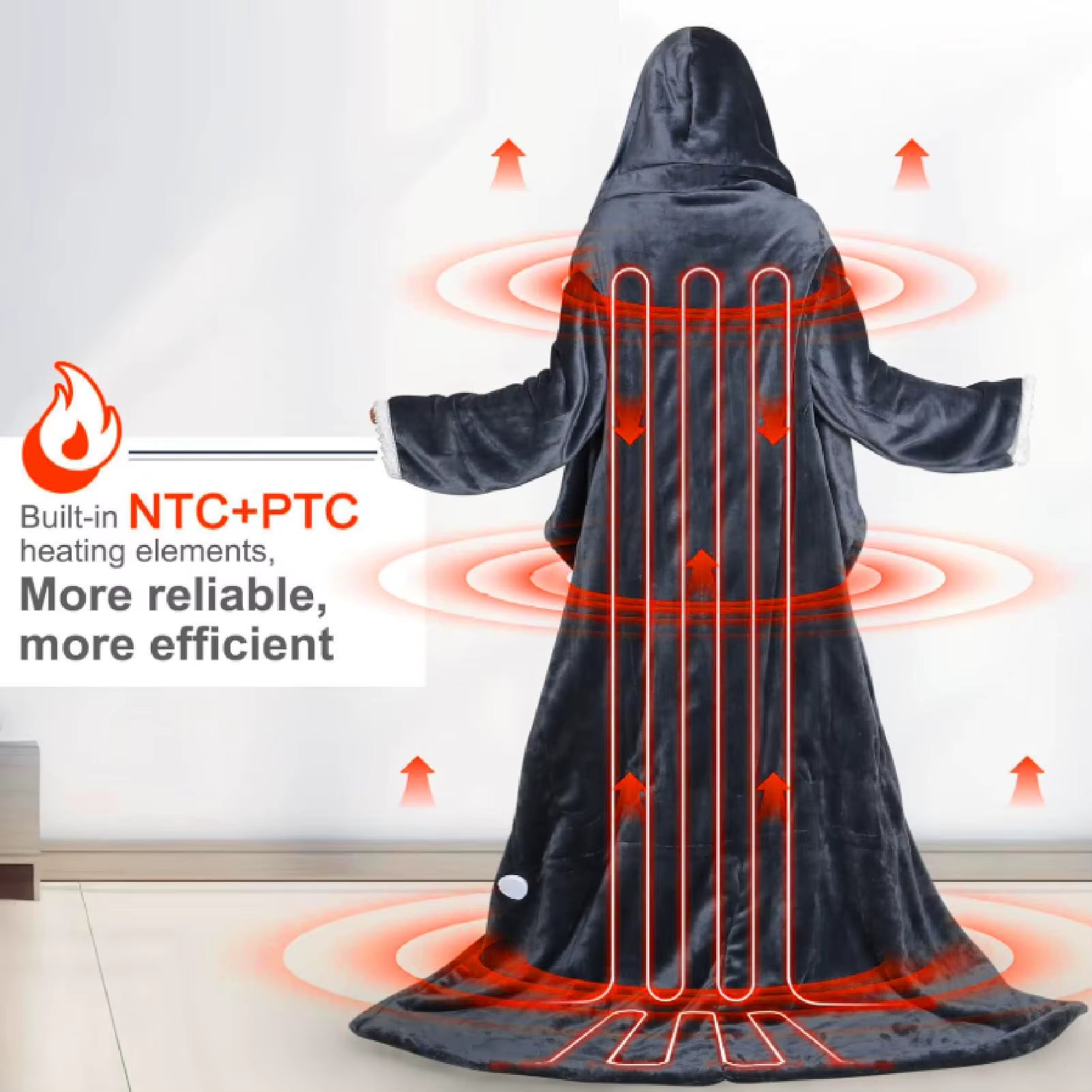 Heated Blanket with Sleeves Hood and Foot Pocket Flannel 10 Heating Levels Electric Wearable Blanket with 3 Time Settings for Fa