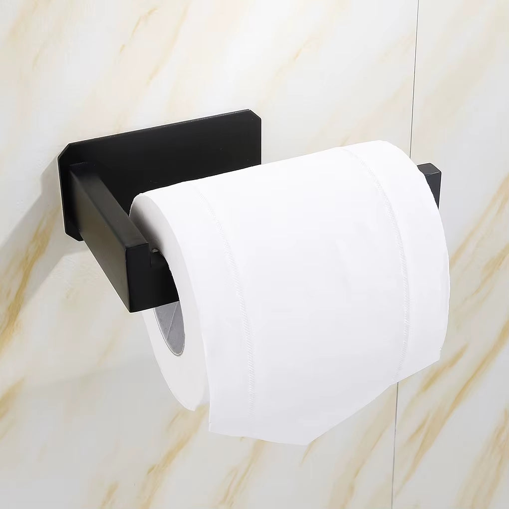 Stainless Steel Toilet Roll Holder Self Adhesive in Bathroom Tissue Paper Holder Black Finish,Easy Installation No Screw