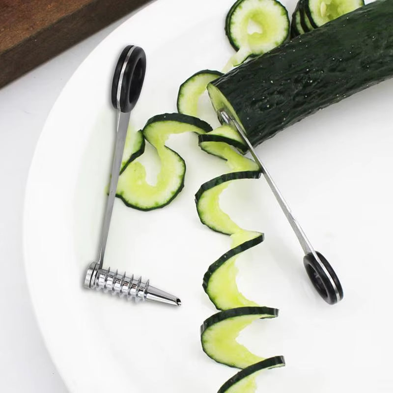 Spiral Slicer Blade Cucumber Carrot Potato Vegetable Spiral Knife Kitchen Tool Stainless Steel Curler Handheld Kitchen Accessory