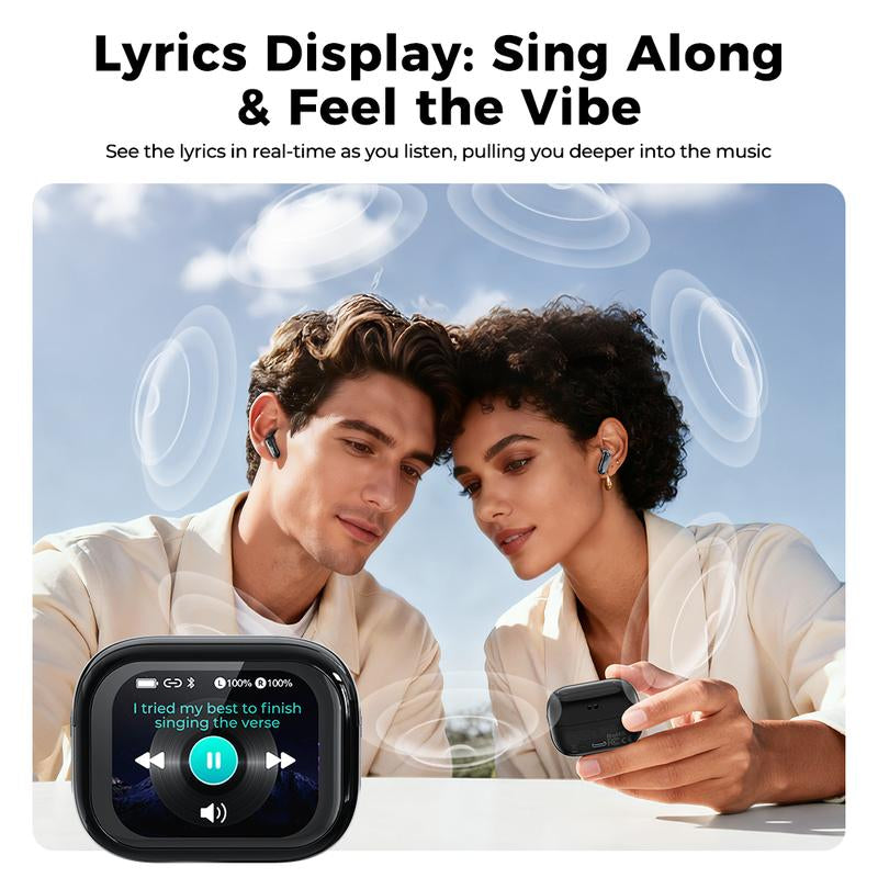 HTC NE68 Bluetooth 6.0 Earphones LCD Touch Screen IPX5 Waterproof Wireless Headphones 60H Playtime, HD Stereo Sound Earbuds, Built-In Microphone for Travel Learning Business