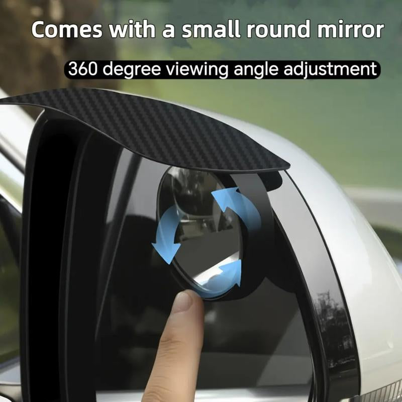 2Pcs Car Rearview Mirror Rain Visors/Rain Guards, Small round Mirror 360-Degree Auxiliary Blind Spot Mirror, Car Accessories