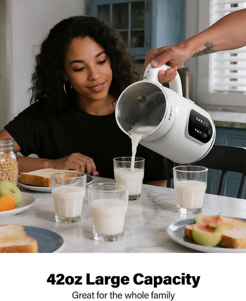 GDOR Nut Milk Maker 42Oz Almond Oat Soy Milk Machine & Smoothie Blender 9-In-1 Plant-Based with Large Touch Screen Keep Warm Boil Water Self-Cleaning