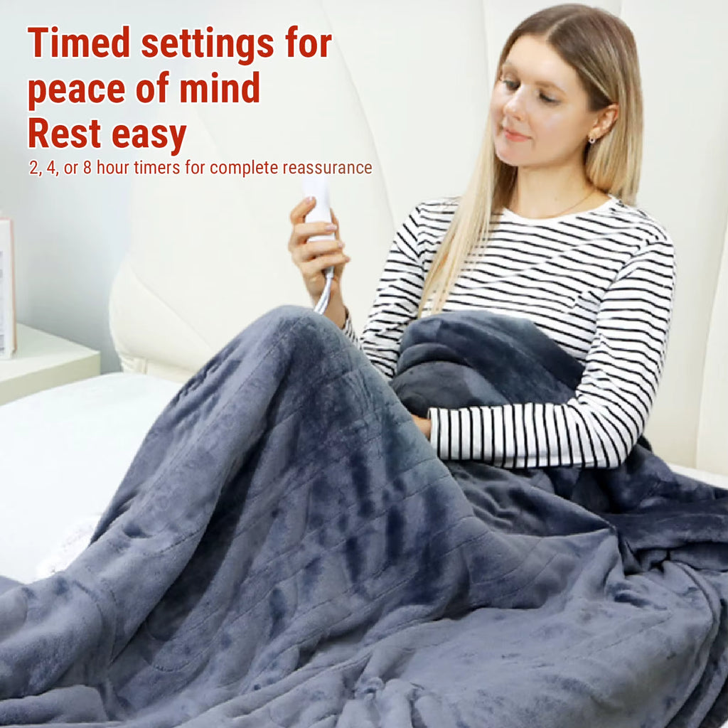 Heated Blanket with Sleeves Hood and Foot Pocket Flannel 10 Heating Levels Electric Wearable Blanket with 3 Time Settings for Fa