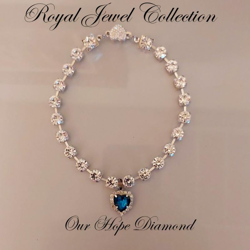 Royal Jewel Collection Pet Collar Blue Diamond Heart Necklace Magnetic Breakaway Safe with Crystal Diamond for Small Dogs & Cats