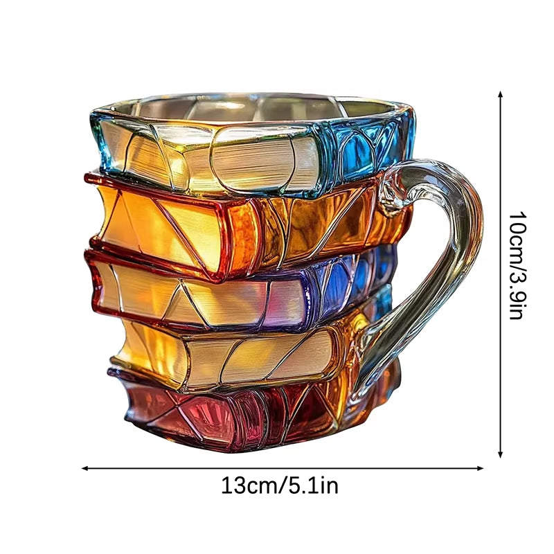 Painted Book Mug 11Oz Novelty 3D Painted Books Coffee Mug Unique Colorful Resin Books Stack Coffee Cup Collection Gifts