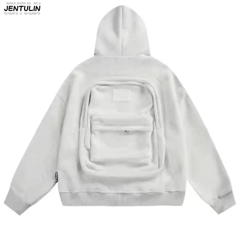 Streetwear Fashion Three Dimensional Backpack Casual Hoodie Y2K Autumn Winter High Street Trend Punk Men'S Top Loose Sportswear