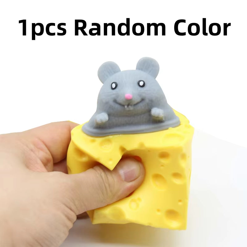 Pop up Funny Mouse and Cheese Block Squeeze Anti-Stress Toy Hide and Seek Figures Stress Relief Fidget Toys for Kids Adult