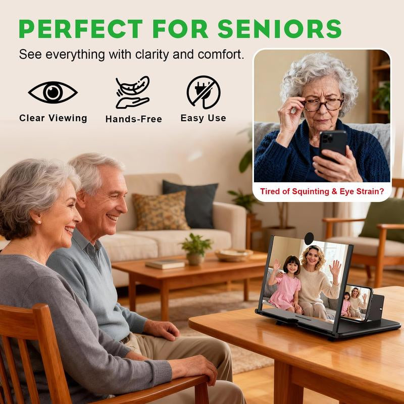 Mobile Phone Magnifier Stand - over Sized Pull-Out Creative Screen Amplifier - Foldable Portable Hands-Free Phone Magnifier Suitable - Visually, for Movie Watching, Reading & Gaming