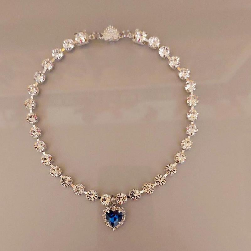 Royal Jewel Collection Pet Collar Blue Diamond Heart Necklace Magnetic Breakaway Safe with Crystal Diamond for Small Dogs & Cats